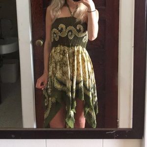 Green and Yellow Embroidered Dress
